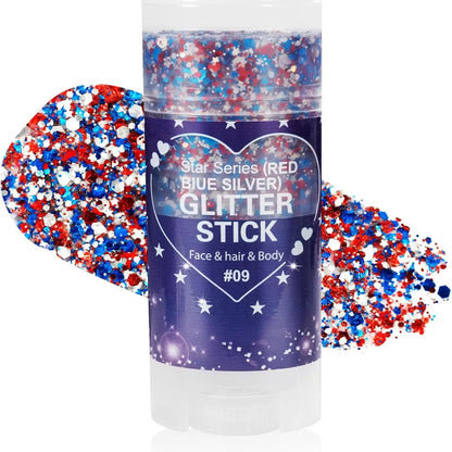 Patriotic Red, White & Blue Body Glitter Stick for 4th of July