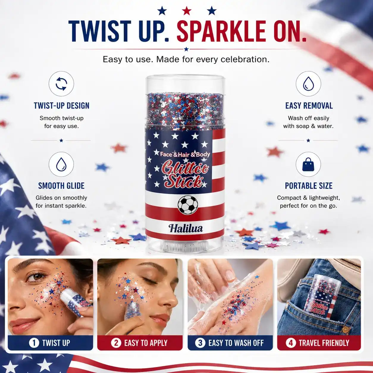Vibrant 4th of July Face & Body Glitter Stick