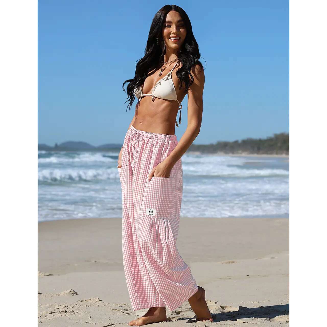 Ultra-Comfort Vertical Striped Drawstring Palazzo Pants