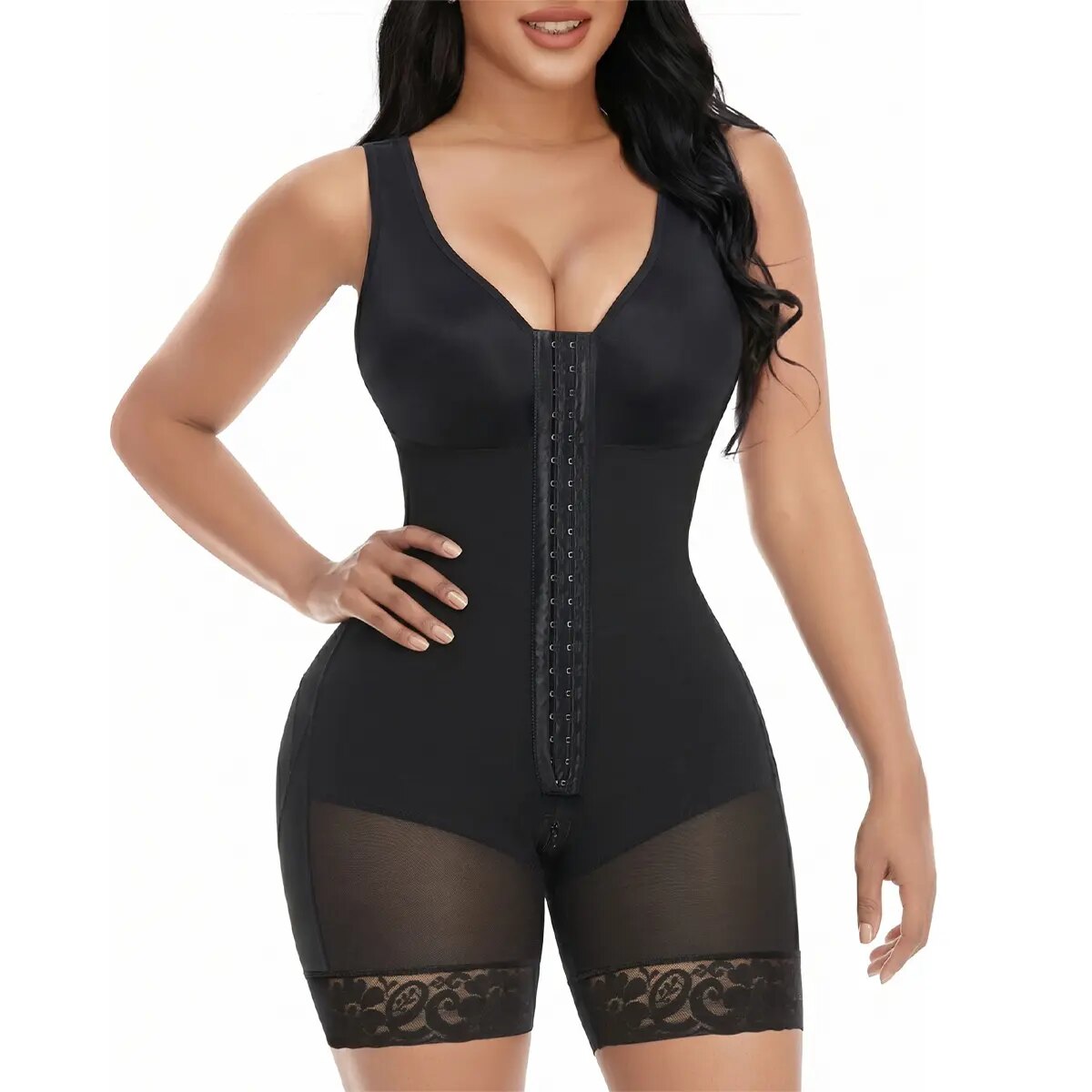 Sculpting Fajas Colombianas Hooks-Closure Postpartum Shapewear Bodysuit