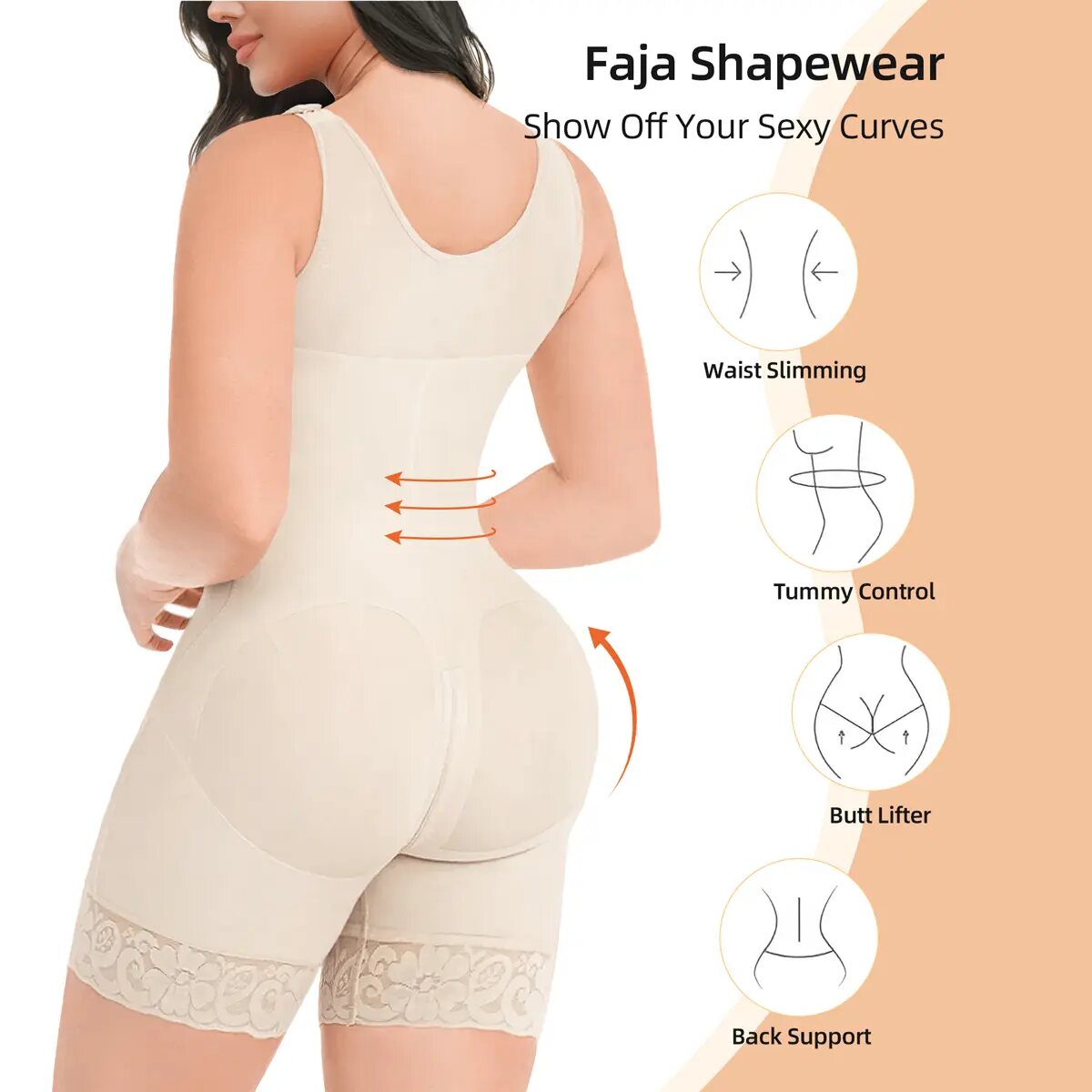 Sculpting Fajas Colombianas Hooks-Closure Postpartum Shapewear Bodysuit