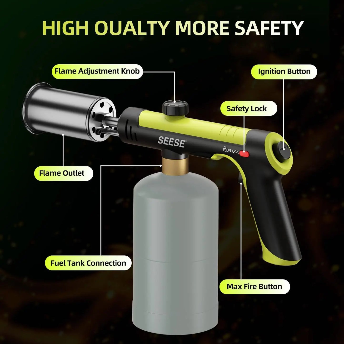 Powerful Propane Torch with One-Touch Max Fire Button
