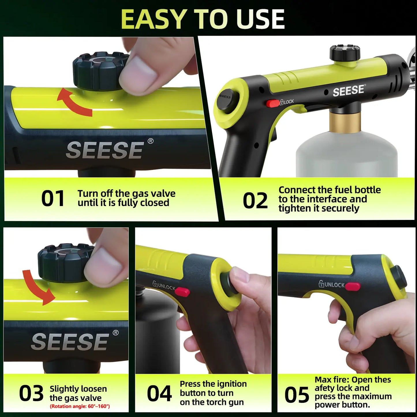 Powerful Propane Torch with One-Touch Max Fire Button