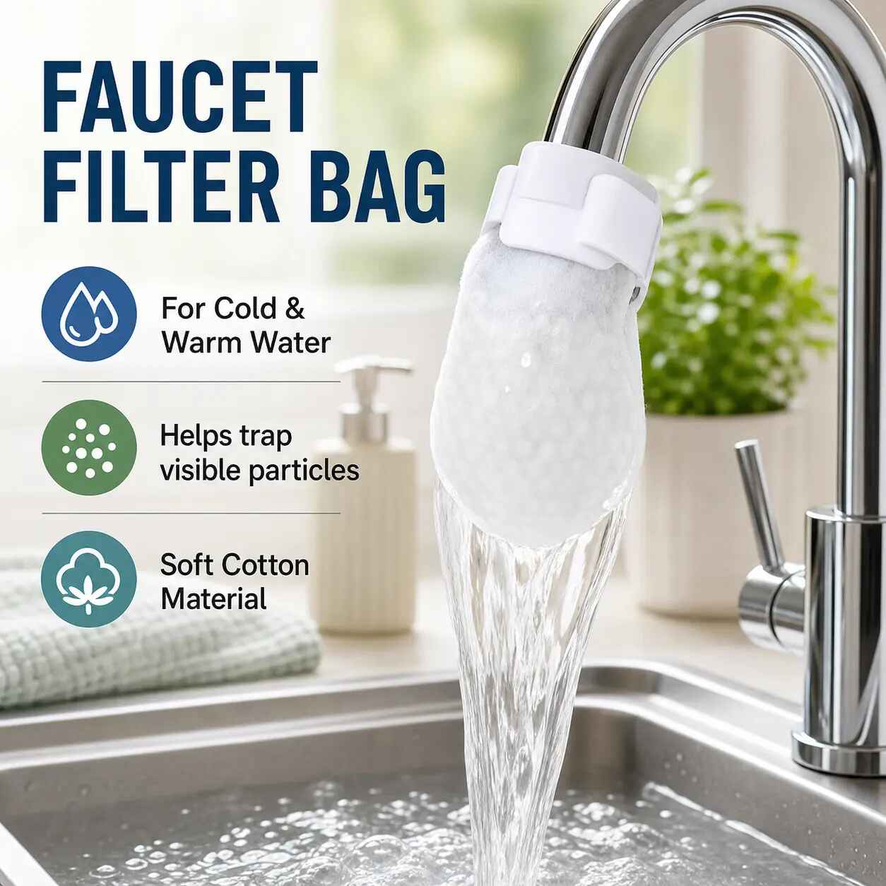 Instant Sediment-Clear Cotton Faucet Filter Bag
