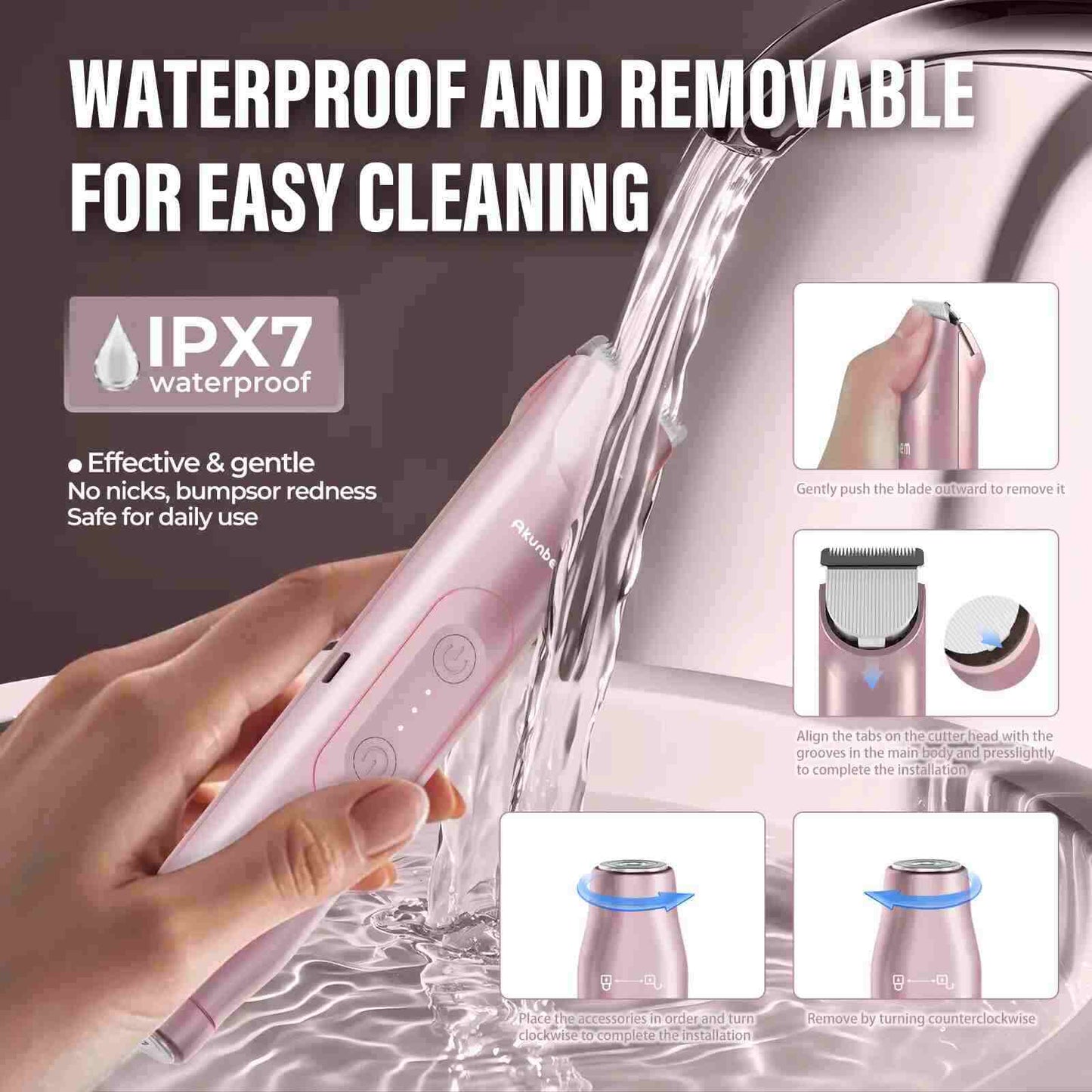 2-in-1 Electric Body & Pubic Hair Trimmer Waterproof Grooming Clipper